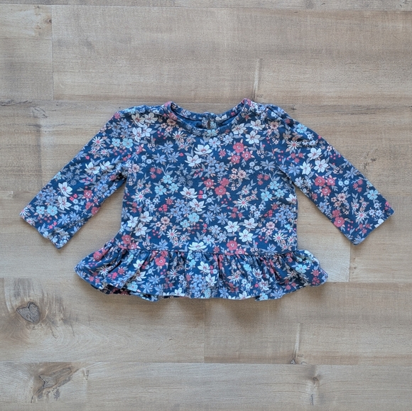 babyGAP Floral Peplum Top with Heather Blue Lace Trim Leggings Set - Size 6-12M - Picture 2 of 11